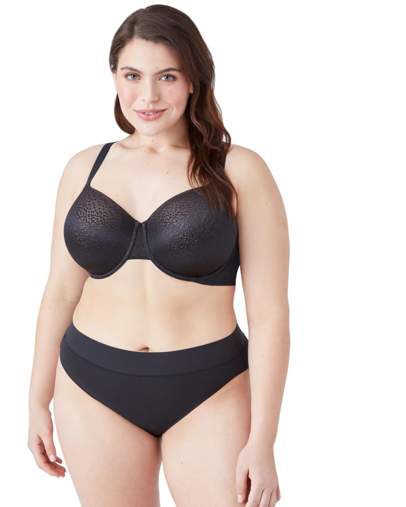 Front of a model wearing a size 36DDD Back Appeal® Contour Bra in Black by Wacoal. | dia_product_style_image_id:303921